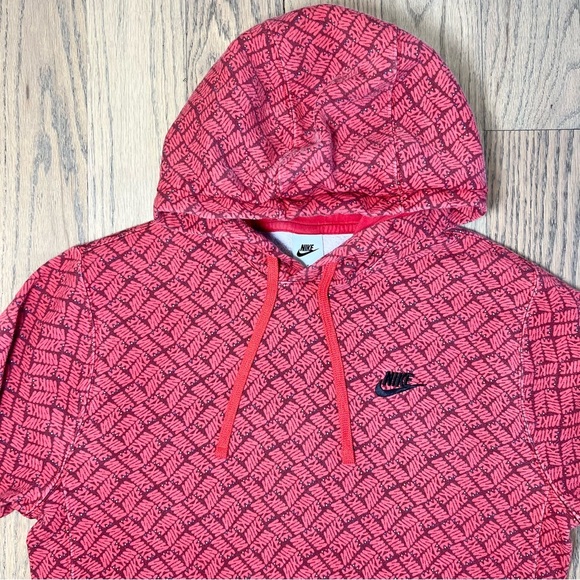 Nike Essentials Red All Over Print Pullover Hoodie Sweatshirt Size Small - Picture 6 of 16